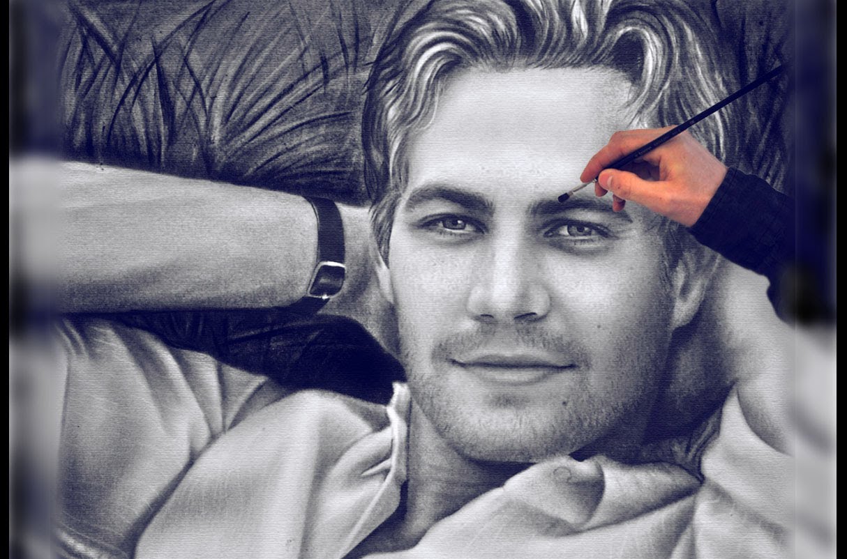 1214x802 Paul Walker In Memory Of Speed Painting Realistic Drawing - Paul Walker Painting