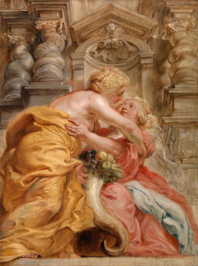 670x900 Peace Embracing Plenty Painting By Peter Paul Rubens - Peace And Plenty Painting
