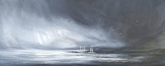 570x228 Seascape Peace Monochrome Storm Acrylic Painting - Peace In The Storm Painting