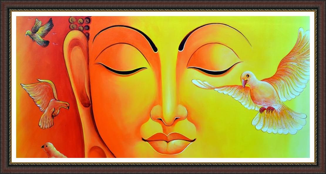 1110x595 Gautam Buddha With Birds Of Peace 1383404495 1000x550 19 Big.jpg - Peace Painting