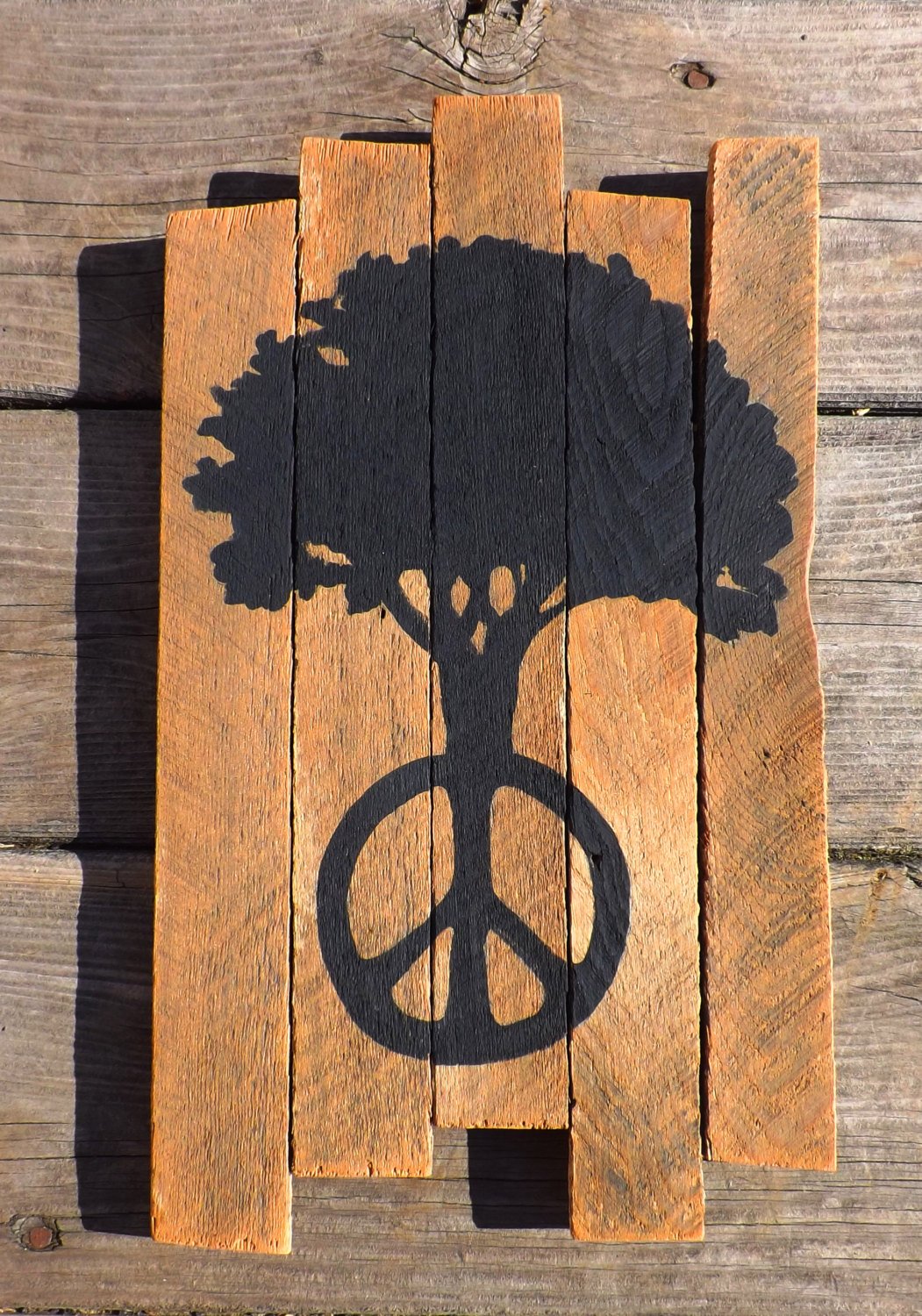 1051x1500 Peace Tree Painting On Reclaimed Wood - Peace Sign Painting