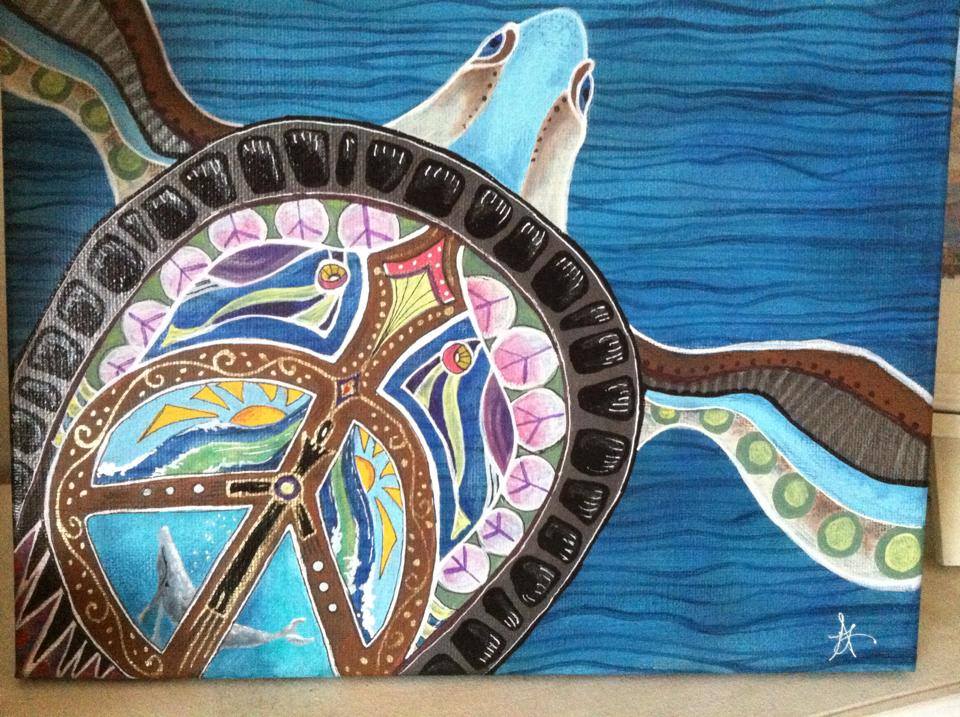 960x717 Peace Of The Sea 2014 Aprille Lipton Original Turtle And Peace - Peace Sign Painting