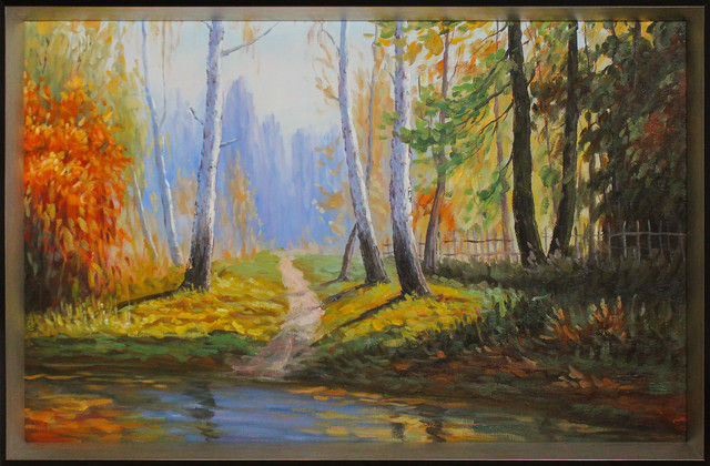 640x420 Peaceful Hand Painted Framed Canvas Art, Landscape Oil Painting - Peaceful Painting