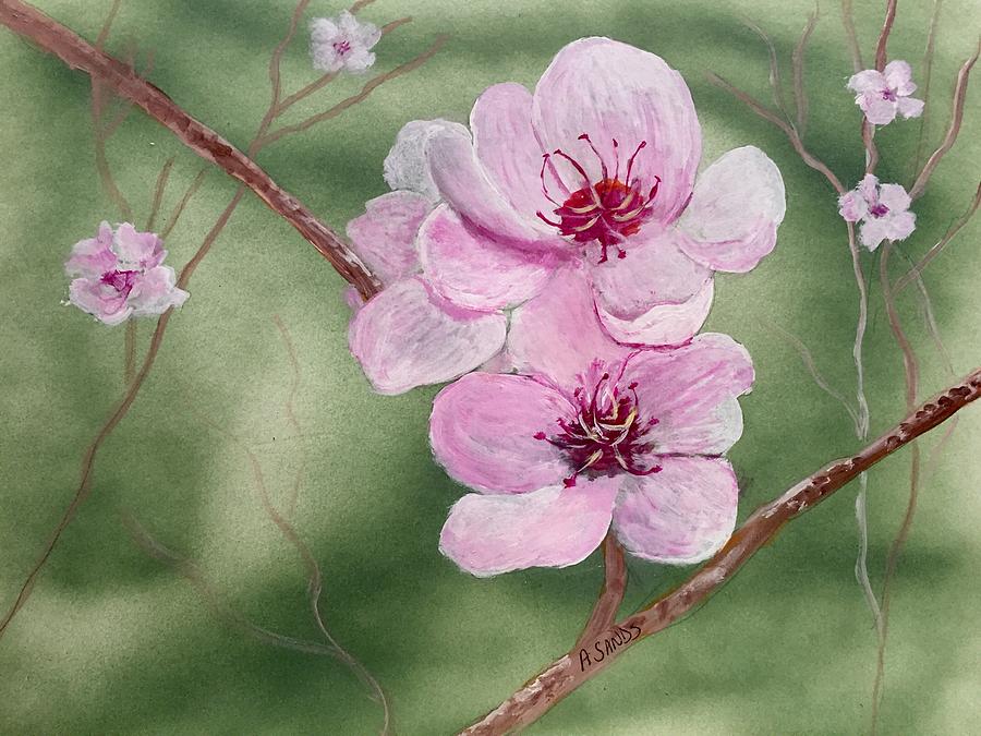 900x675 Georgia Peach Blossoms Painting By Anne Sands - Peach Blossom Painting