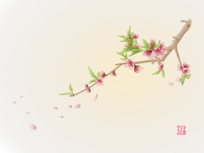 400x300 Peach Blossom By Lu Yu - Peach Blossom Painting