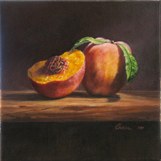 550x550 One And A Half Peach Realist Still Life Painting - Peach Painting