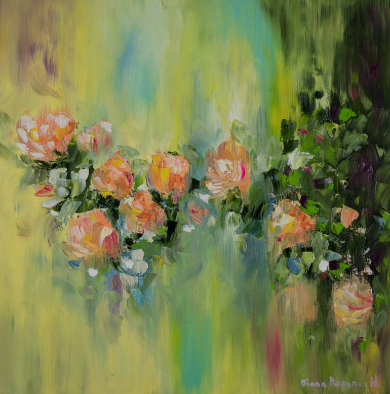770x777 Saatchi Art Peach Roses Painting By Diana Raponi - Peach Painting