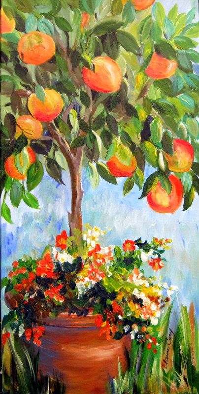 404x800 Peach Tree Original Painting Wall Art Home Decor Gift For Her - Peach Tree Painting