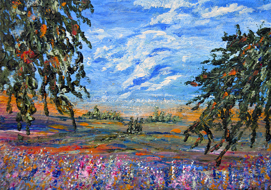 900x633 Peach Tree Valley, Impressionism Painting Painting By Kathy Symonds - Peach Tree Painting