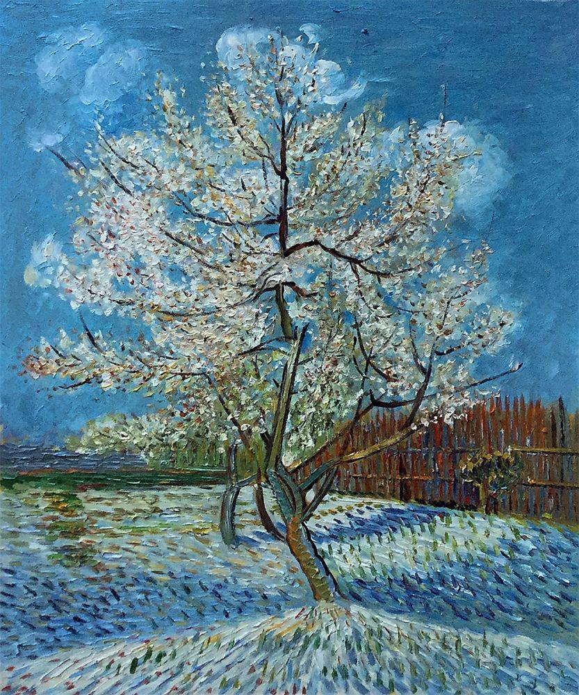 833x1000 Pink Peach Tree By Van Gogh Canvas Reproduction - Peach Tree Painting