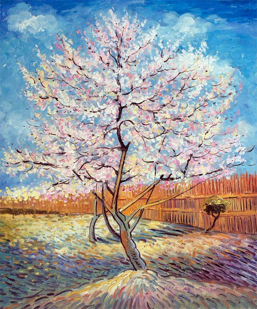 833x1000 Pink Peach Tree In Blossom By Van Gogh Canvas Reproduction - Peach Tree Painting