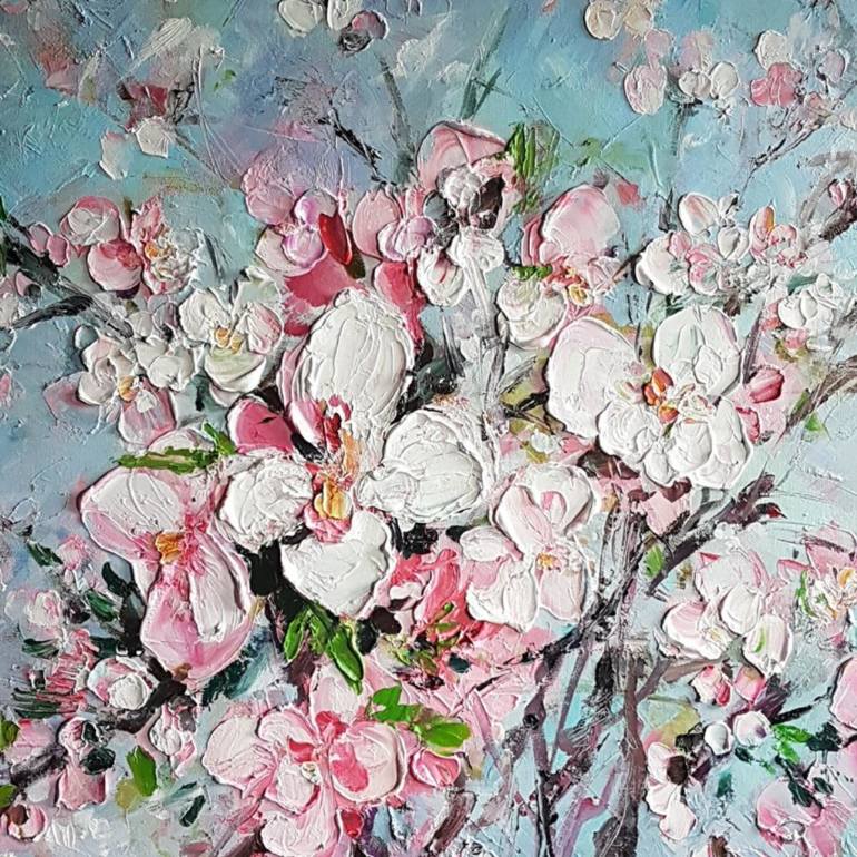 770x770 Saatchi Art Bloomed Peach Tree Painting By Bianca Danilov - Peach Tree Painting