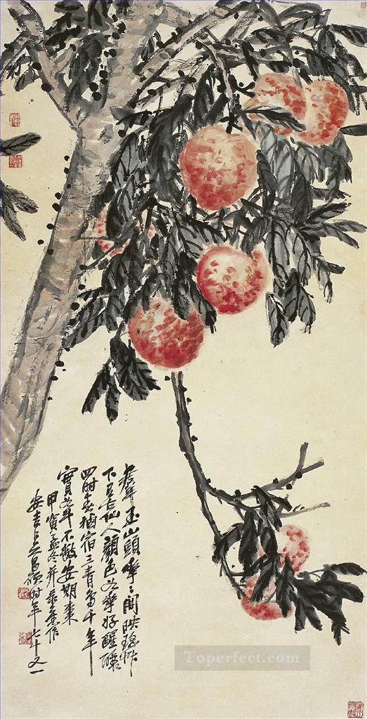 523x1025 Wu Cangshuo Peach Tree Old Chinese Painting In Oil For Sale - Peach Tree Painting