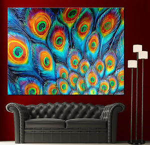 300x290 Wall Art Canvas Painting Print Fine Peacock Feathers Colorful Home - Peacock Feather Canvas Painting