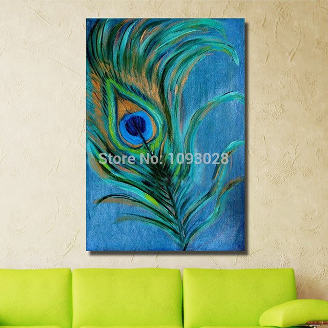 640x640 Handmade Oil Paintings Abstract Painting Green Peacock Feathers - Peacock Feather Canvas Painting