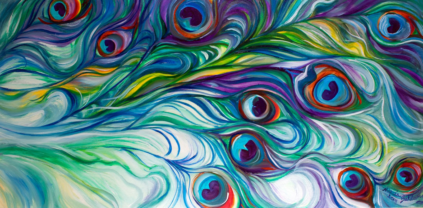 1600x788 Peacock Feather Oil Painting American Art Moves! Blue Art Peacock - Peacock Feather Painting