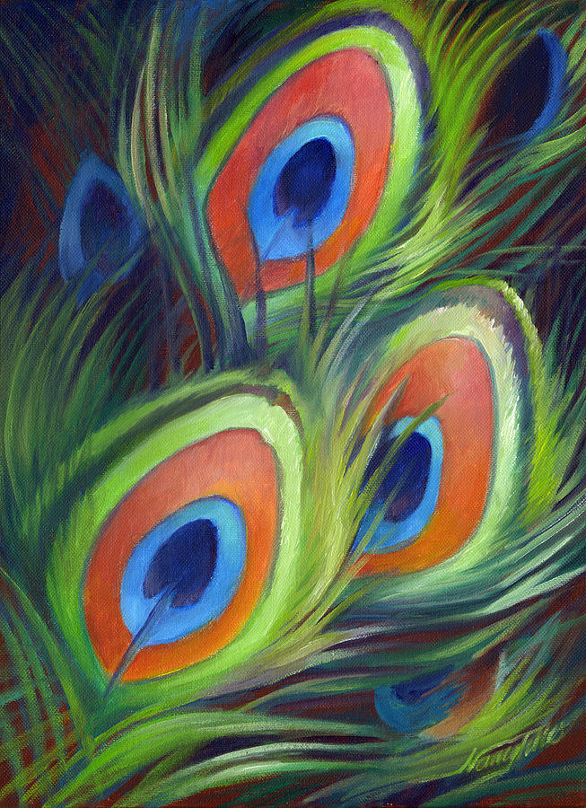 653x900 Peacock Feathers Painting By Nancy Tilles - Peacock Feather Painting