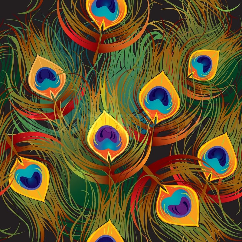 800x800 Seamless Pattern - Peacock Feather Painting