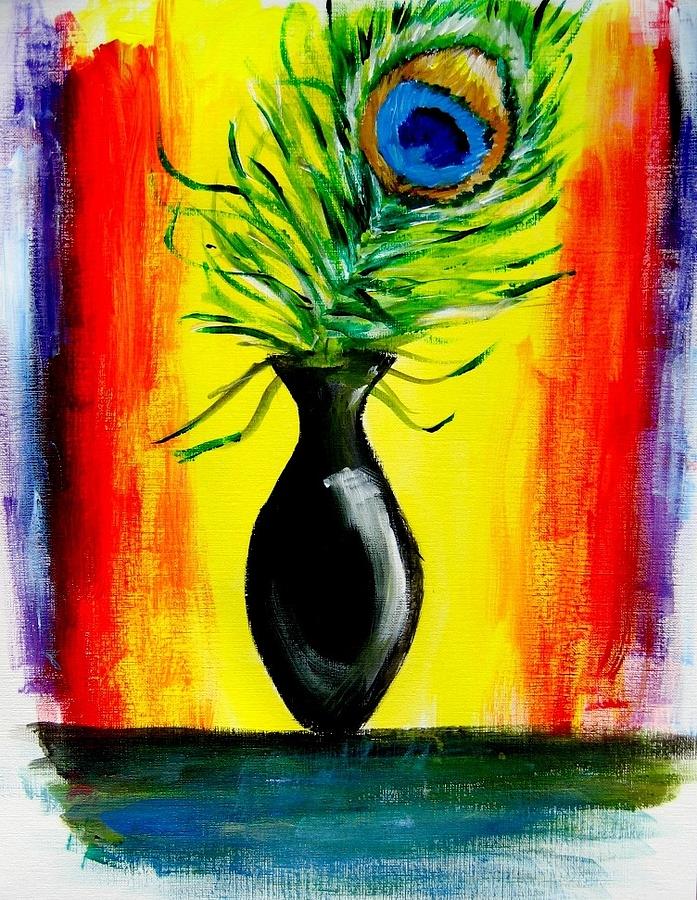 697x900 Peacock Feather In Vase Painting By Jennifer Gaida - Peacock Feather Painting Acrylic