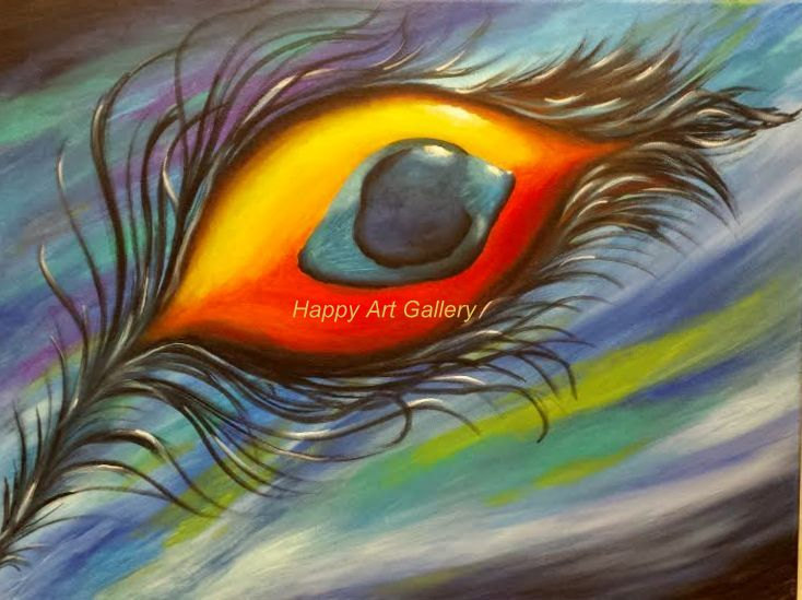 734x549 Peacock Feather Peacock Wall Art Original Abstract Painting - Peacock Feather Painting Acrylic