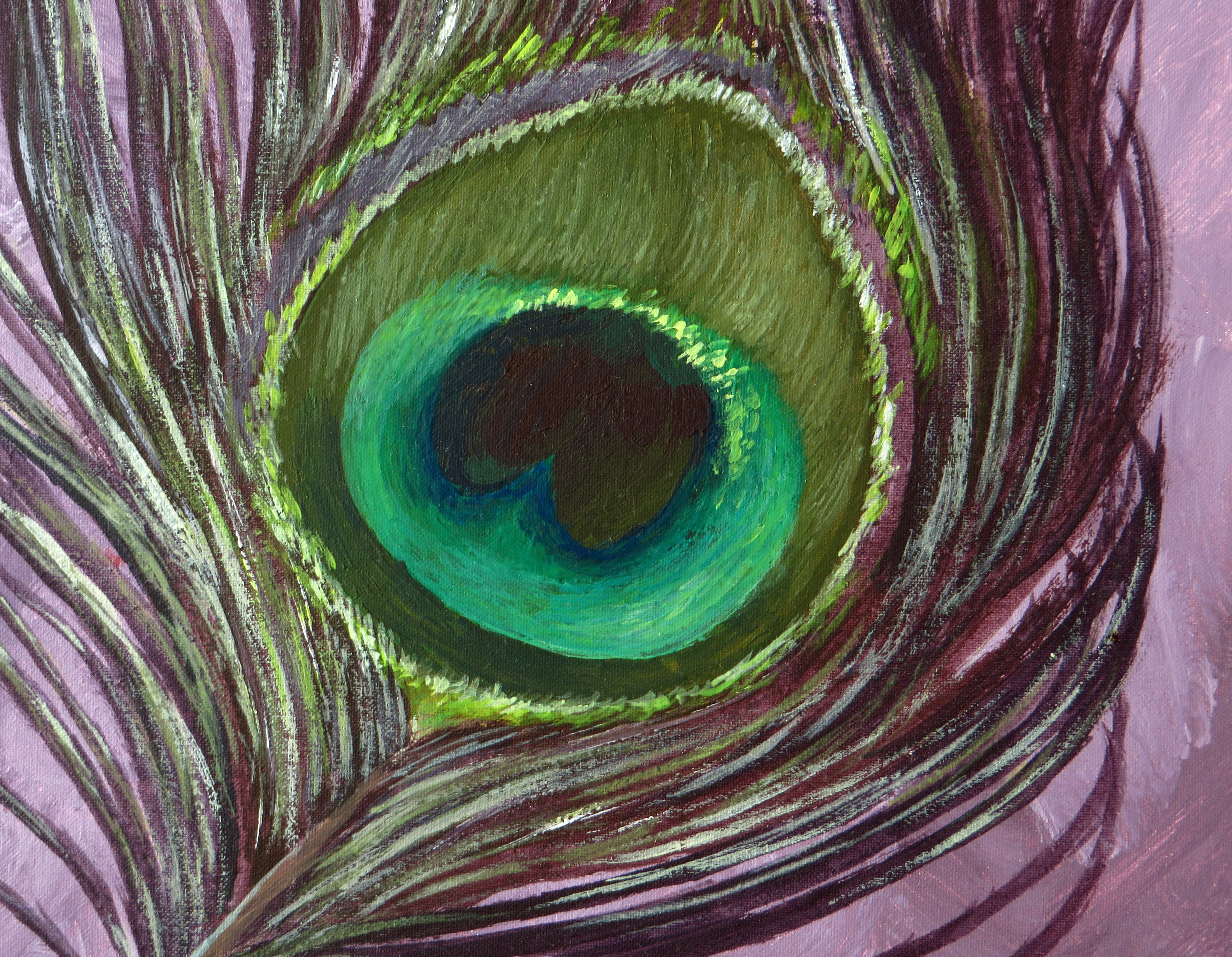 3864x3000 Artfido Buy Art Online Peacock Feather Acrylic Painting Modern - Peacock Feather Painting Acrylic