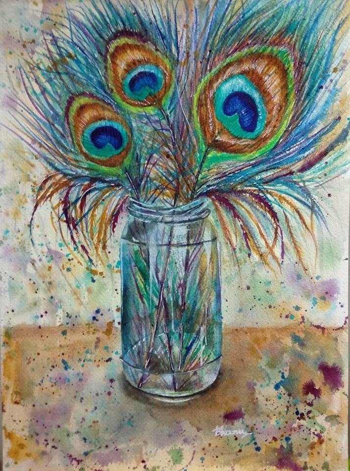 714x960 Buy Peacock Feathers In Glass Jar Handmade Painting By Bharathi - Peacock Feather Painting Acrylic