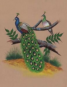 232x300 Indian Peacock Painting Handmade Watercolor Miniature Nature Bird - Peacock Images Painting