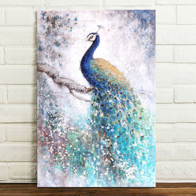 640x640 Canvas Hd Print Wall Art Animal Peacock Painting Picture Home - Peacock Images Painting