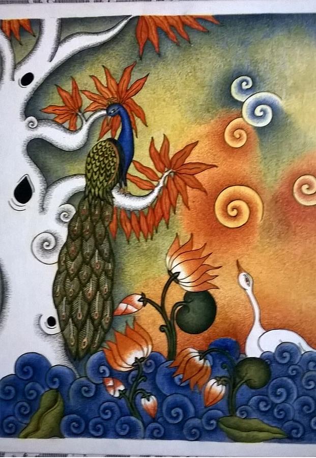 621x900 Mural Peacock Painting By Bala Murali - Peacock Mural Painting