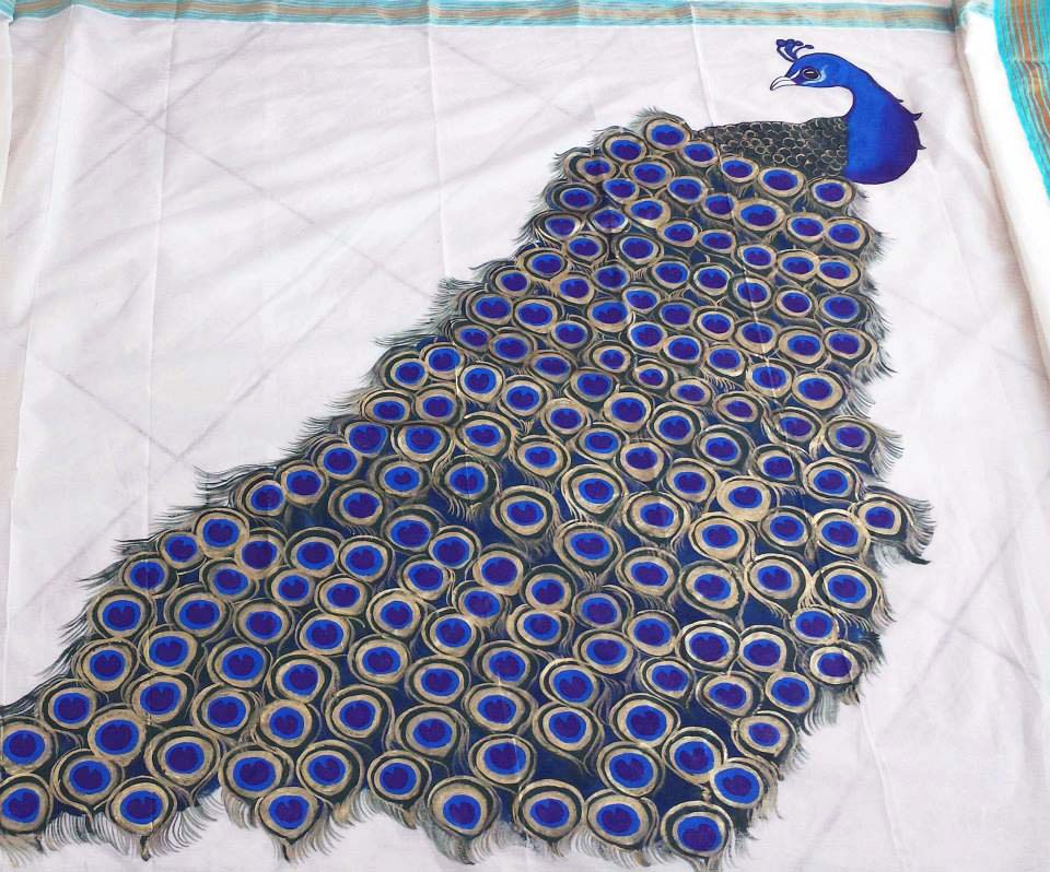960x798 19 Peacock Saree Mural Painting Saree Mural Paintings - Peacock Mural Painting