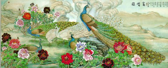 574x235 Peacock Wall Mural - Peacock Mural Painting