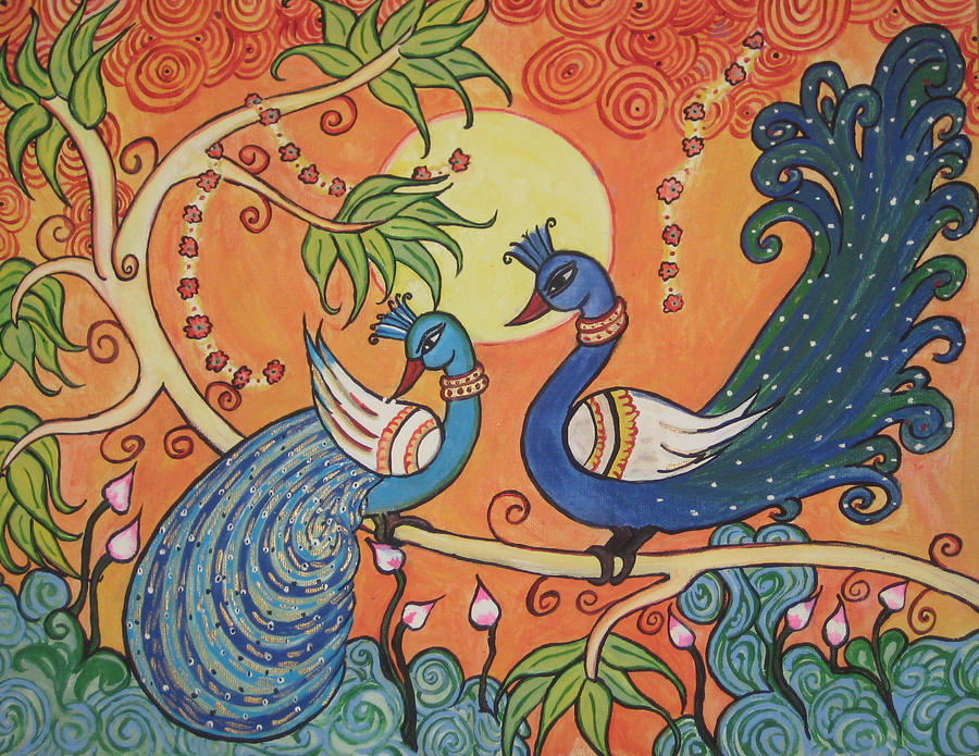 900x695 The Peacocks Painting By Deepa Padmanabhan - Peacock Mural Painting