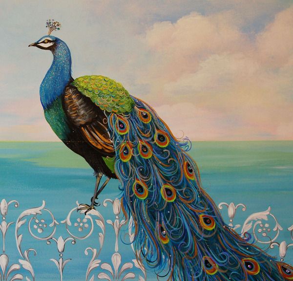 600x575 Decorative Painting Peacock Mural - Peacock Mural Painting