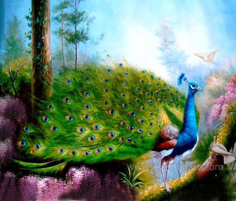 752x640 China Hand Painted Peacock Oil Painting On Canvas (Ean 111 - Peacock Oil Painting