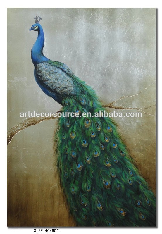 554x800 Green Peacock Oil Painting On Silver Leaf - Peacock Oil Painting