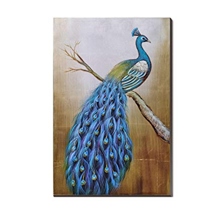 425x424 3hdeko Peacock Oil Painting Mosaic Gold Foil Large - Peacock Oil Painting