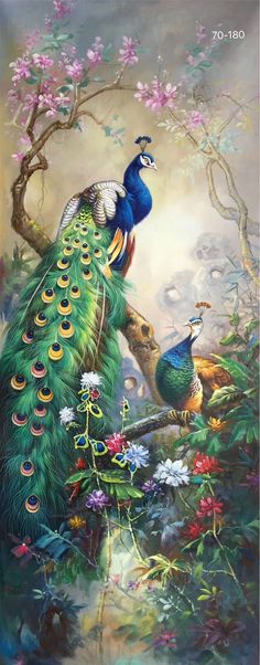 236x602 Art Print Animals Peacock Oil Painting Picture Printed On Canvas - Peacock Oil Painting