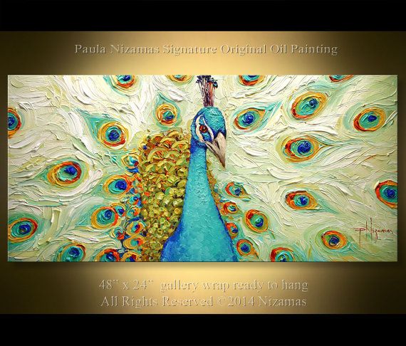 570x486 Peacock Oil Original Rich Textured Gallery Quality Art From Paula - Peacock Oil Painting On Canvas
