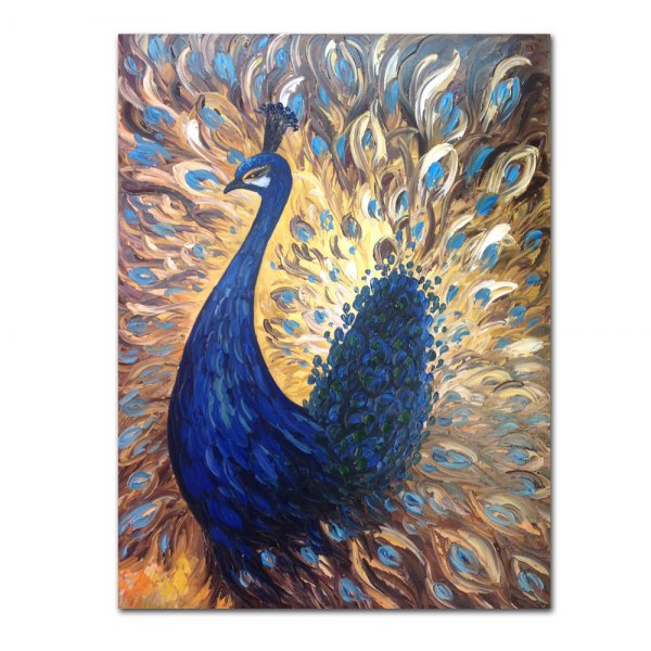 600x600 Styledecor Modern Hand Painted Abstract Blue Peacock Oil Painting - Peacock Oil Painting On Canvas