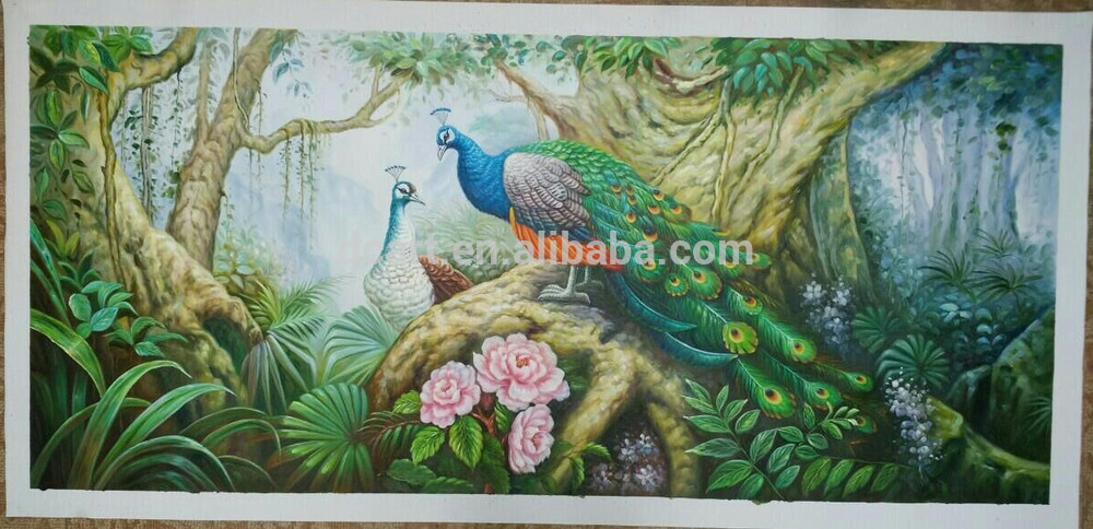1000x484 Two Peacocks Oil Painting On Canvas Arts And Crafts - Peacock Oil Painting On Canvas