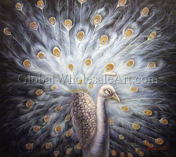 590x525 A Magnificent White Peacock - Peacock Oil Painting On Canvas