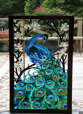 350x480 Glass Painting Designs And Patterns - Peacock Painting Designs