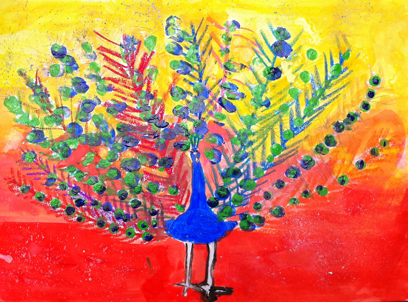 800x592 Kids Finger Painting Art 2023016 - Peacock Painting For Kids