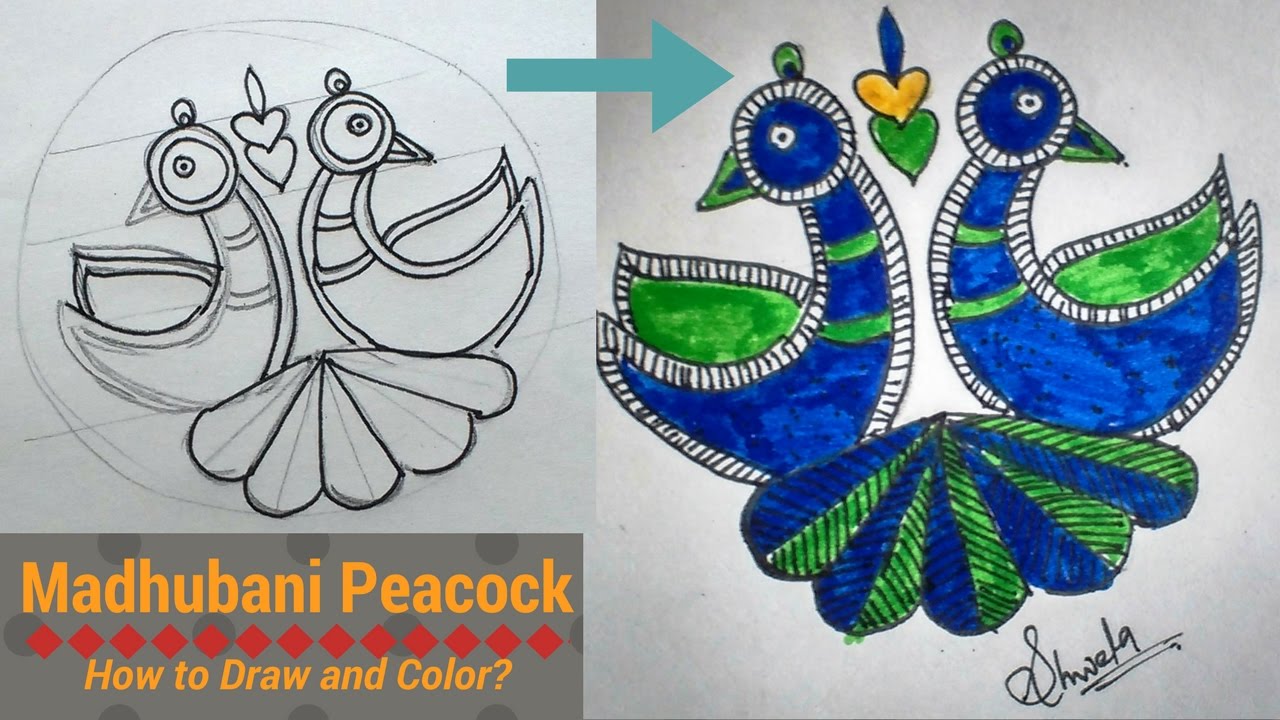 1280x720 Madhubani Peacock How To Draw And Color Diy - Peacock Painting For Kids