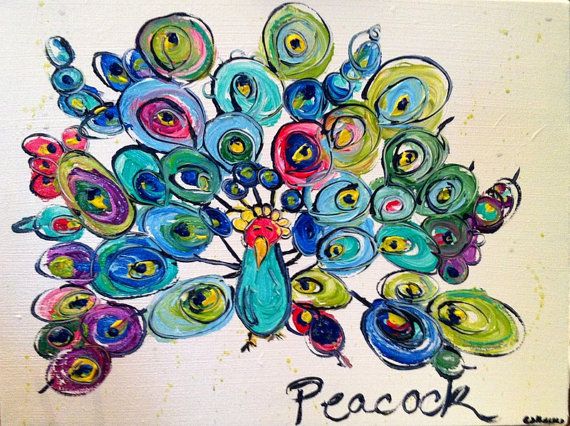 570x426 Peacock Painting, Original Peacock Bird Art, Abstract Painting - Peacock Painting For Kids