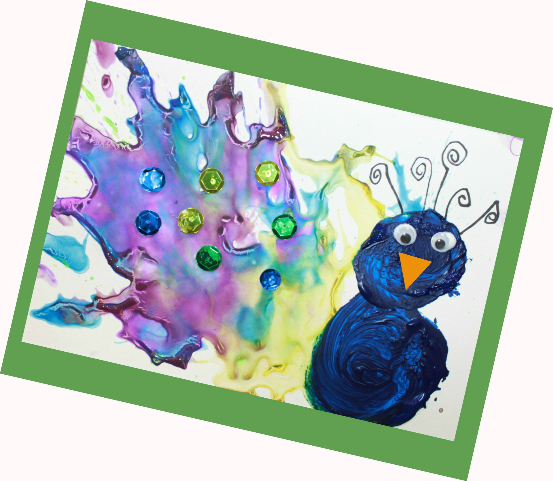 1922x1673 Straw Blown Peacock Painting The Ed Parent - Peacock Painting For Kids