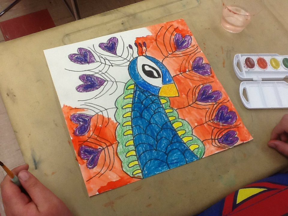 960x720 Art Inklings Crayon Resist Peacocks - Peacock Painting For Kids