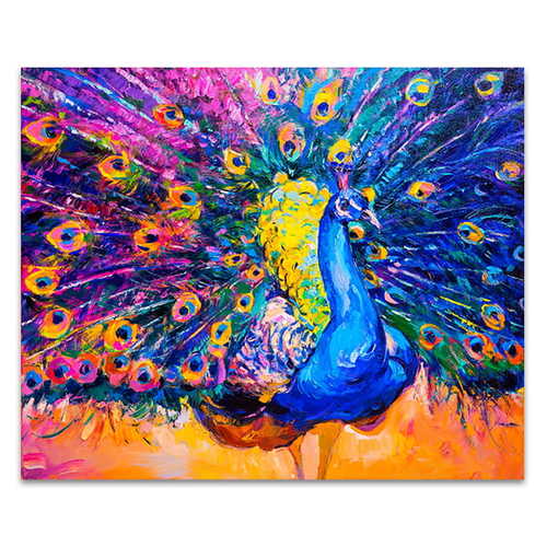 500x500 Colourful Peacock Wall Art Print Bird Paintings For Sale - Peacock Painting For Kids