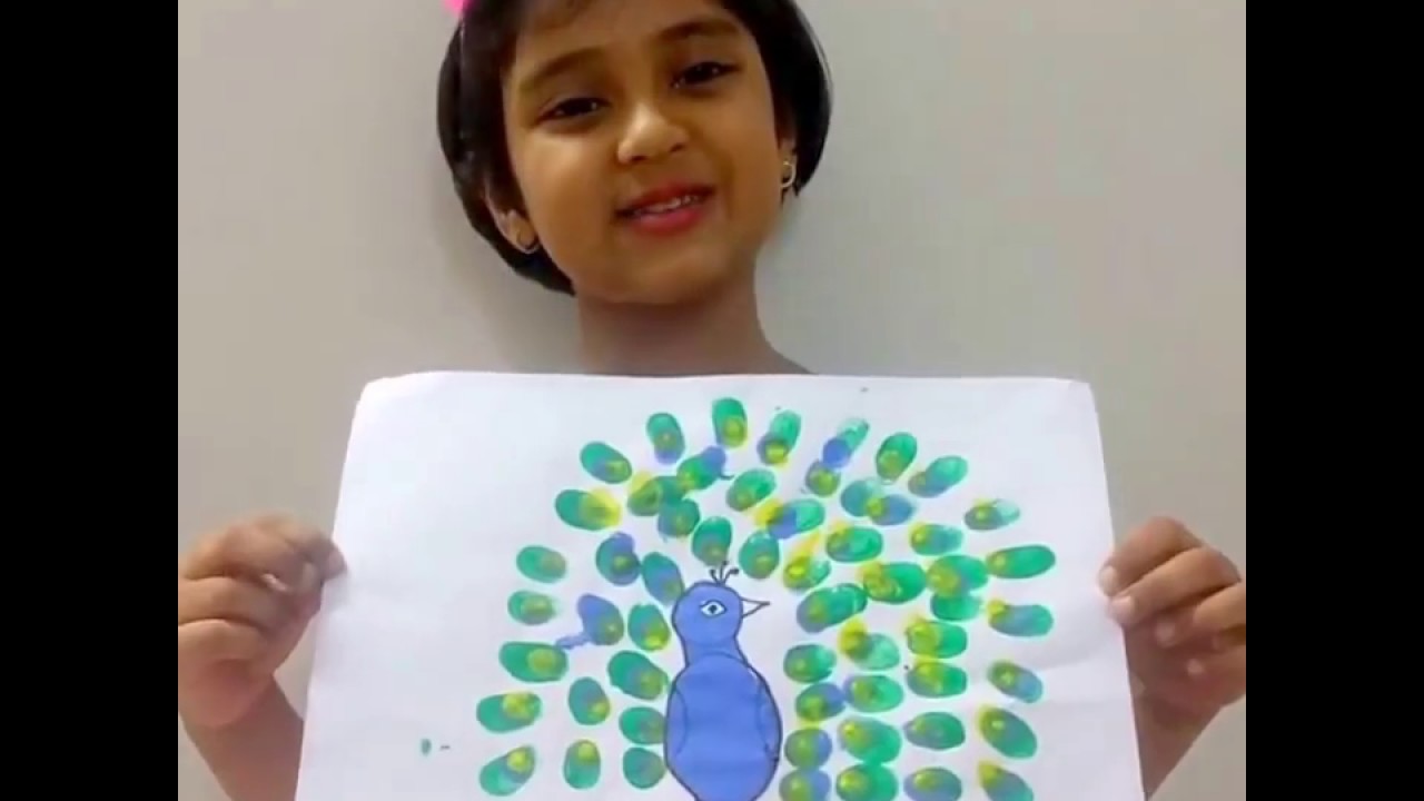 1280x720 Finger Painting Peacock, Learn Finger Painting By Kids - Peacock Painting For Kids