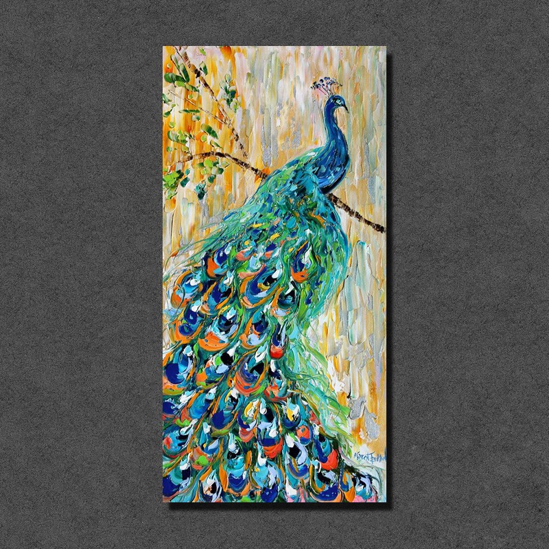 800x800 Luminous Single Panel Perching Peacock Home Decor Hand Painted - Peacock Painting On Canvas